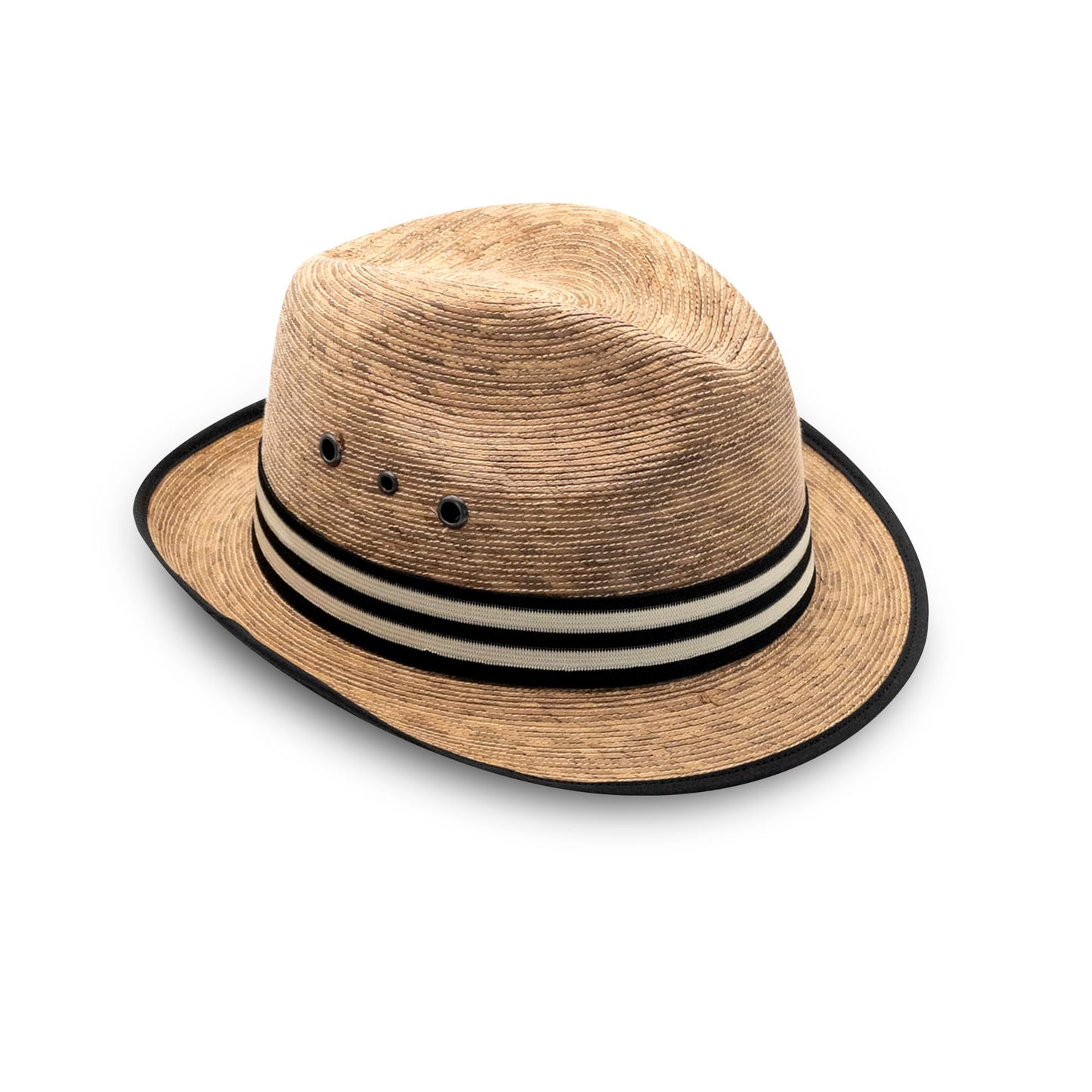 Sombrero estilo panamá de ala corta hecho de hojas de palma
