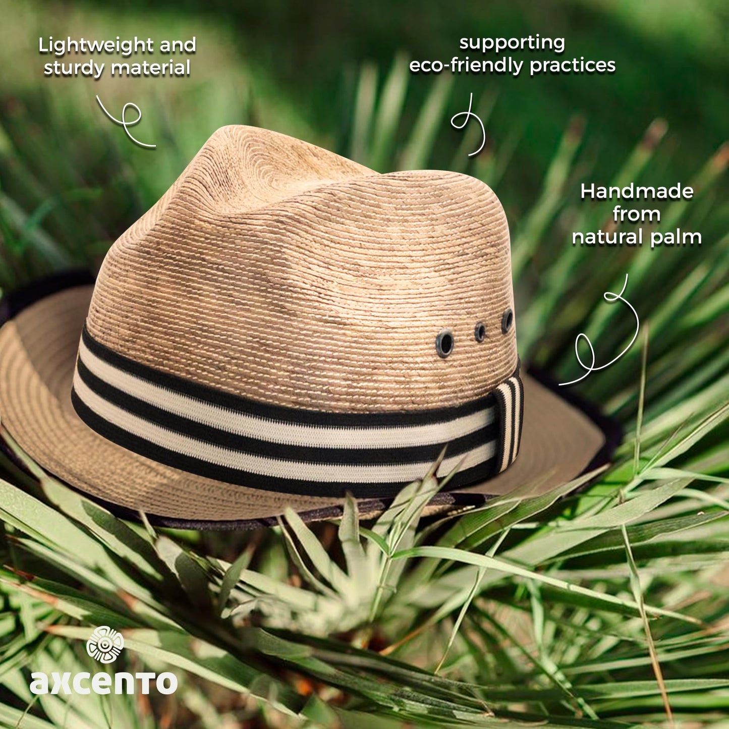 Sombrero estilo panamá de ala corta hecho de hojas de palma