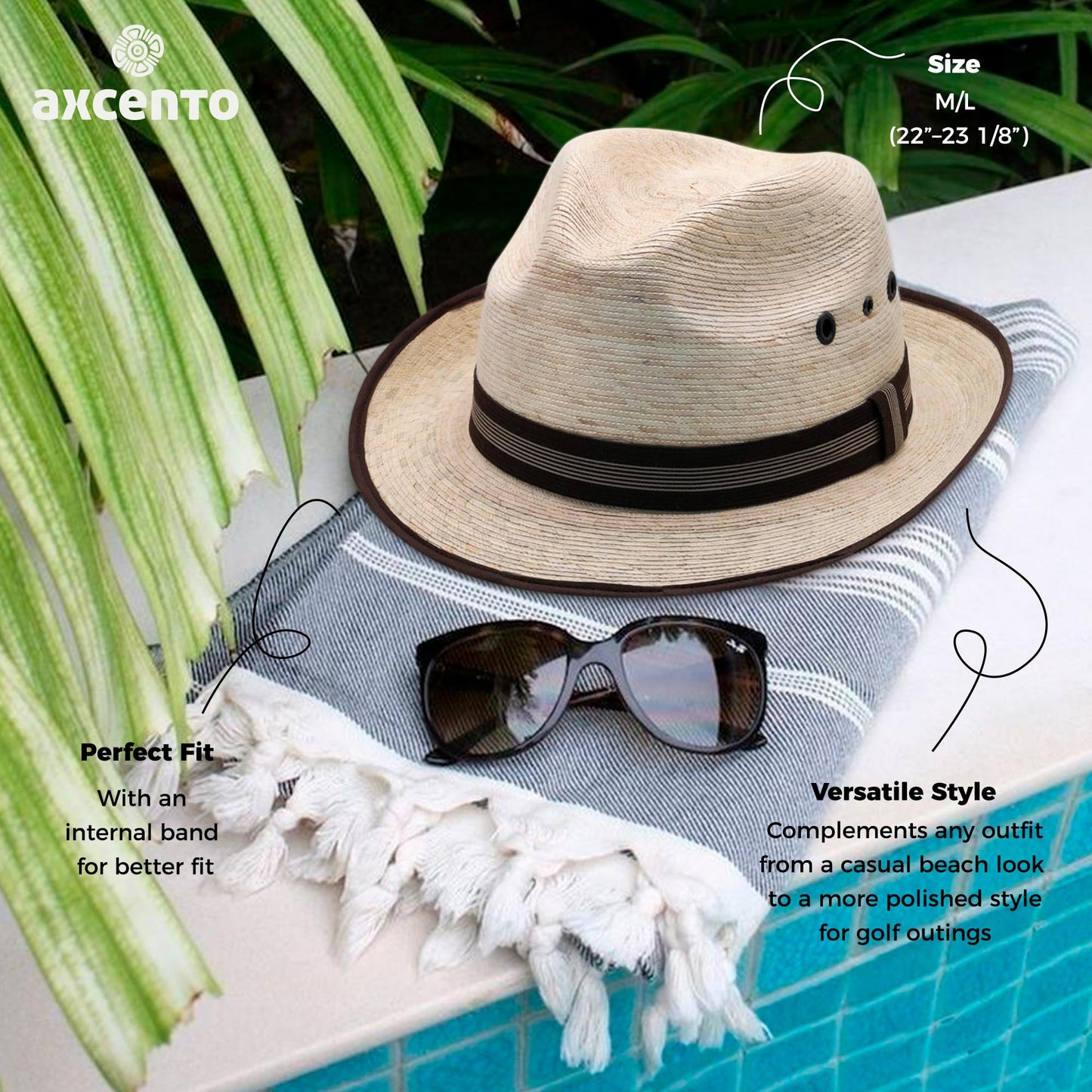 Sombrero estilo panamá de ala corta hecho de hojas de palma