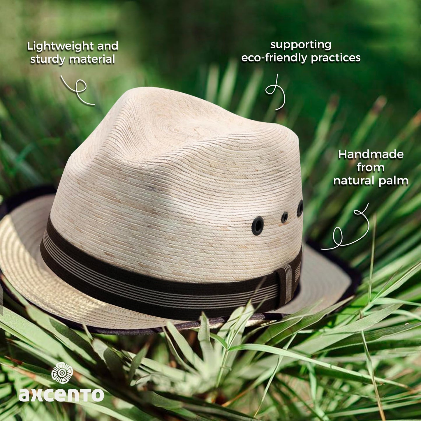 Sombrero estilo panamá de ala corta hecho de hojas de palma