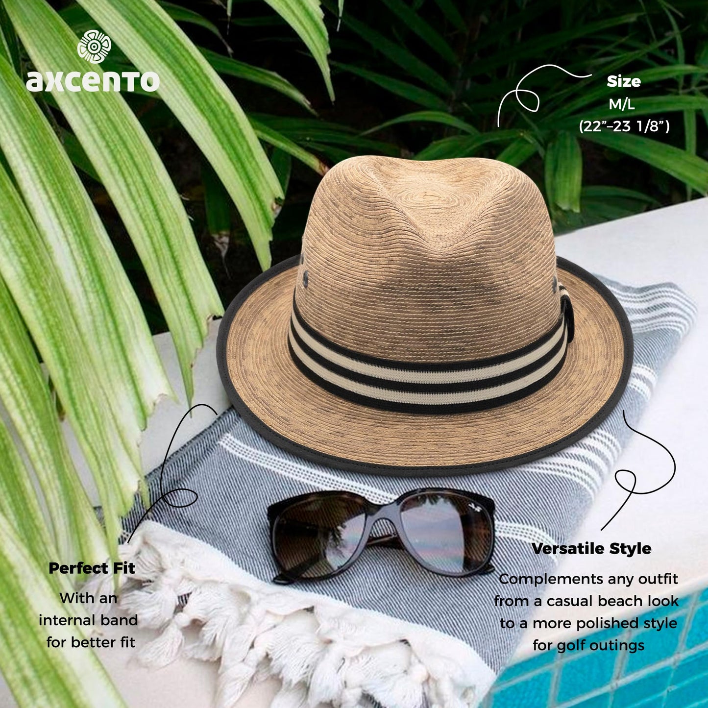 Sombrero estilo panamá de ala corta hecho de hojas de palma