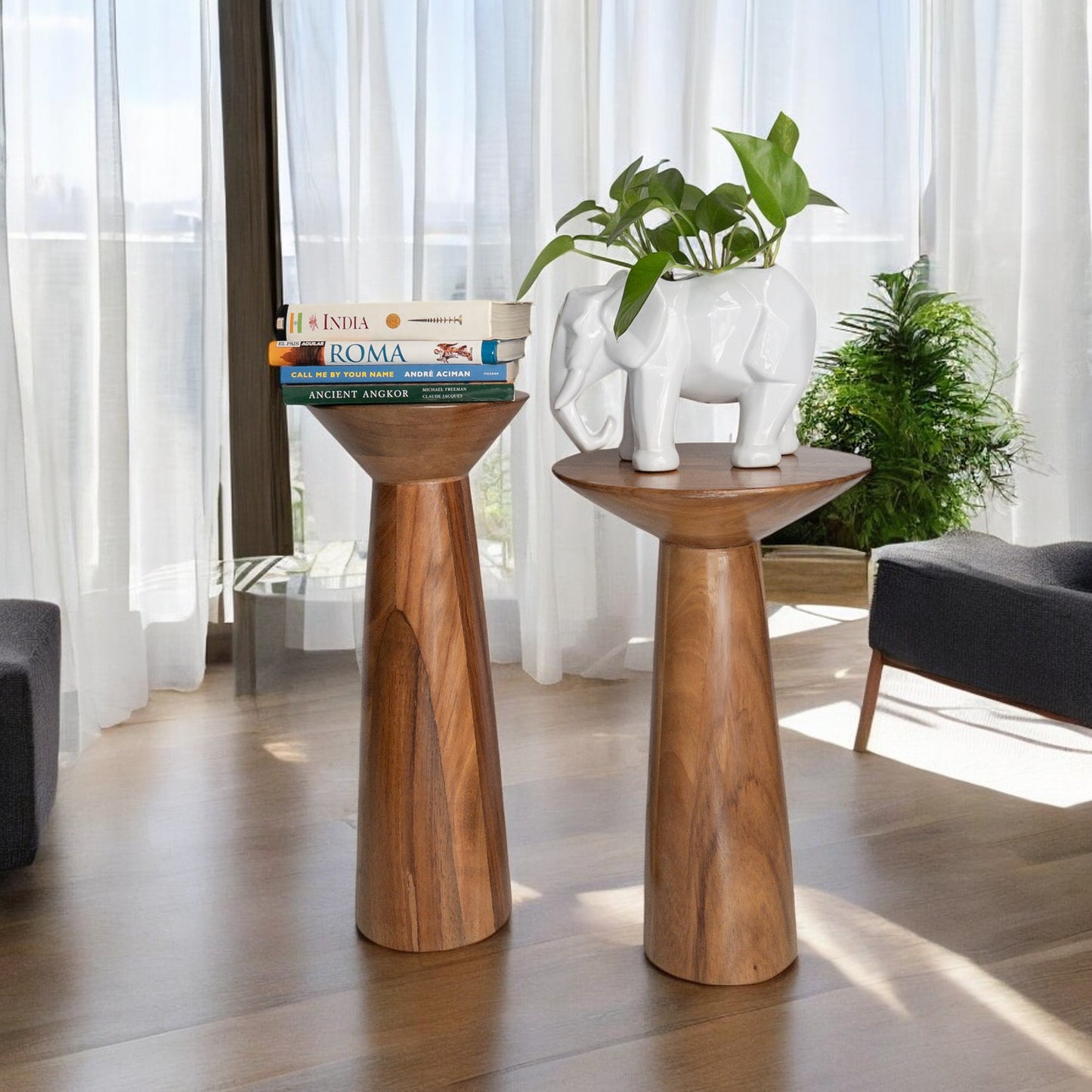 Juego de mesas laterales de madera parota Cuahui