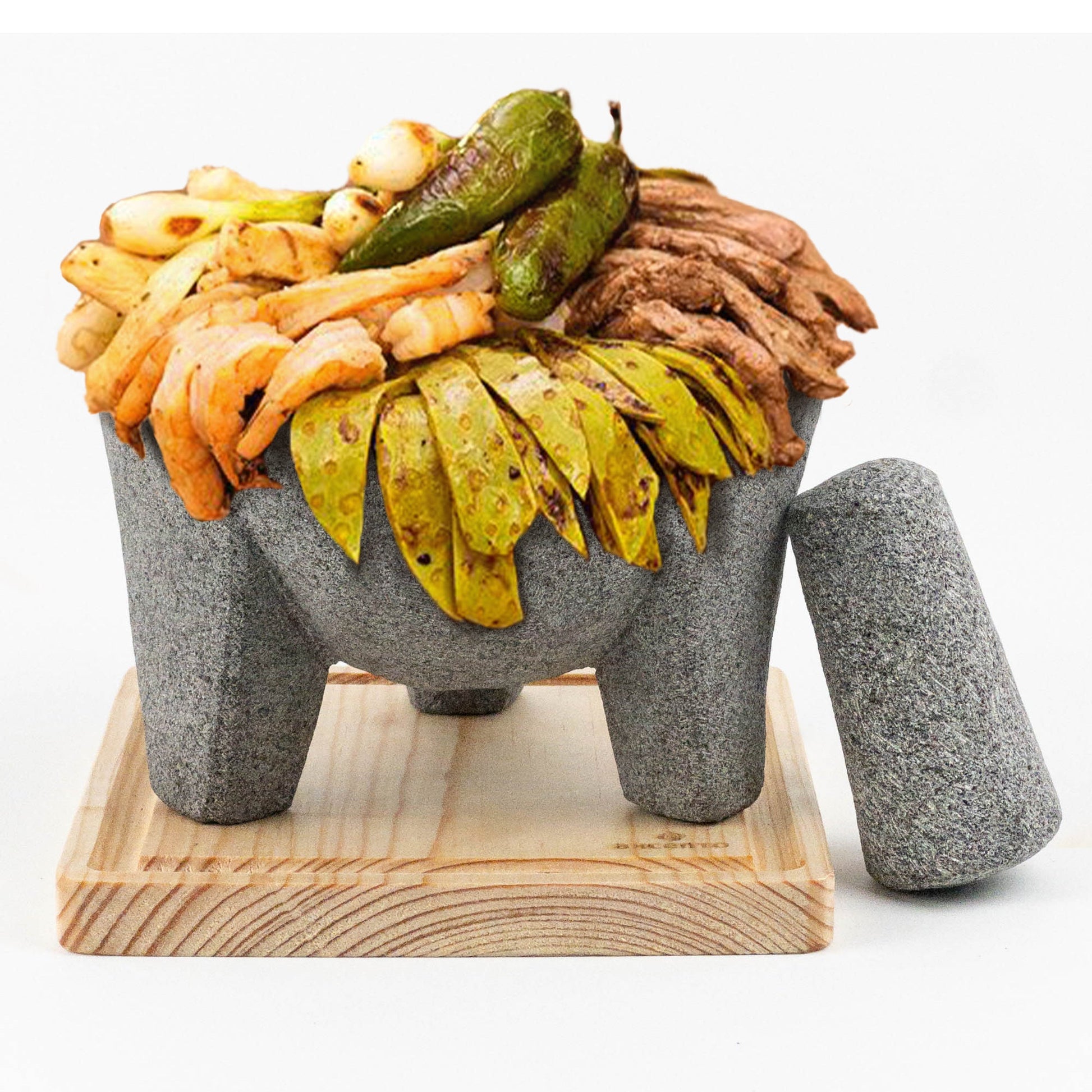 Kit Molcajete de Piedra Volcánica Basalto y Tabla de protección - poro cerrado. - Axcento - Mexican Designs