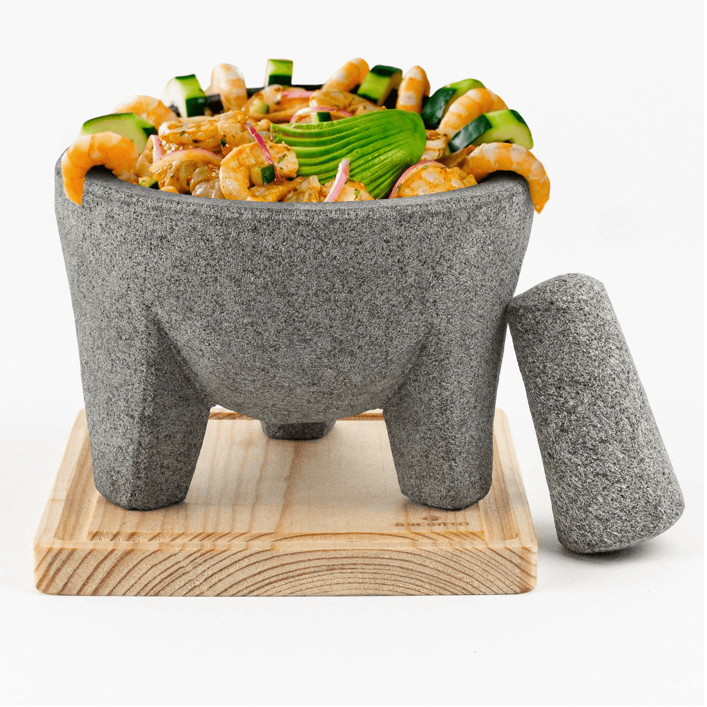 Kit Molcajete de Piedra Volcánica Basalto y Tabla de protección - poro cerrado. - Axcento - Mexican Designs