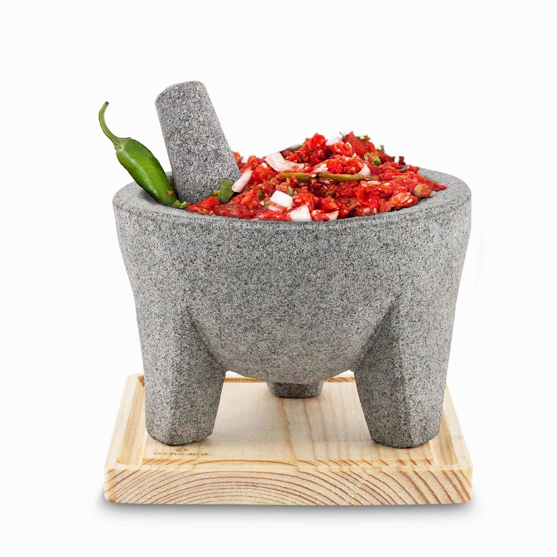 Kit Molcajete de Piedra Volcánica Basalto y Tabla de protección - poro cerrado. - Axcento - Mexican Designs